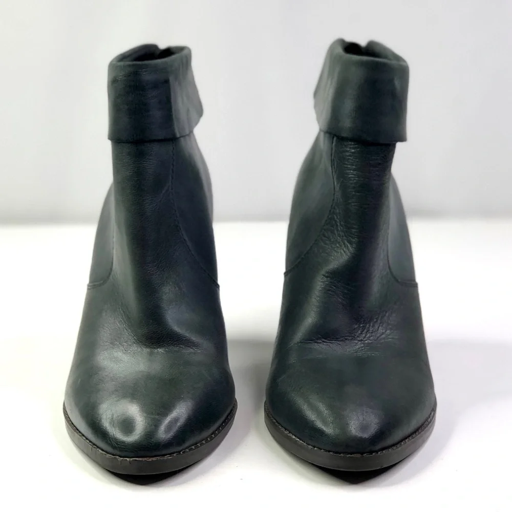 Lucky Brand Nycott fold-over ankle boots stacked heel dk grey leather ba…